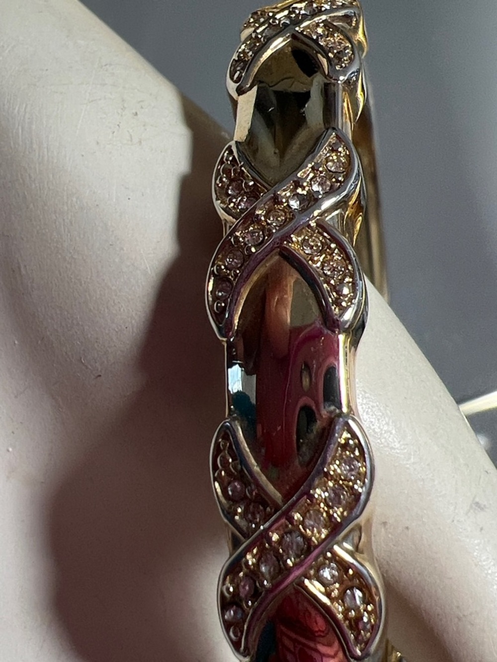 Silver-Tone Rhinestone Twist Bangle Bracelet - Picture 2 of 7